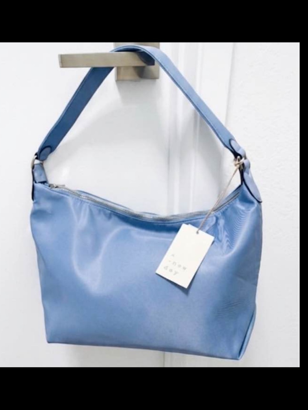NEW NWT A New Day Light Blue Nylon Shoulder Bag Zip Top Hobo Lightweight Purse